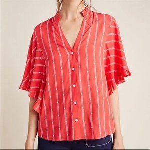 Anthropologie Maeve Ruffled Dolman Short Sleeve Button Front Blouse